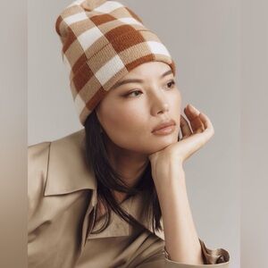 Anthropologie Maeve Gingham Knit Beanie, NWT